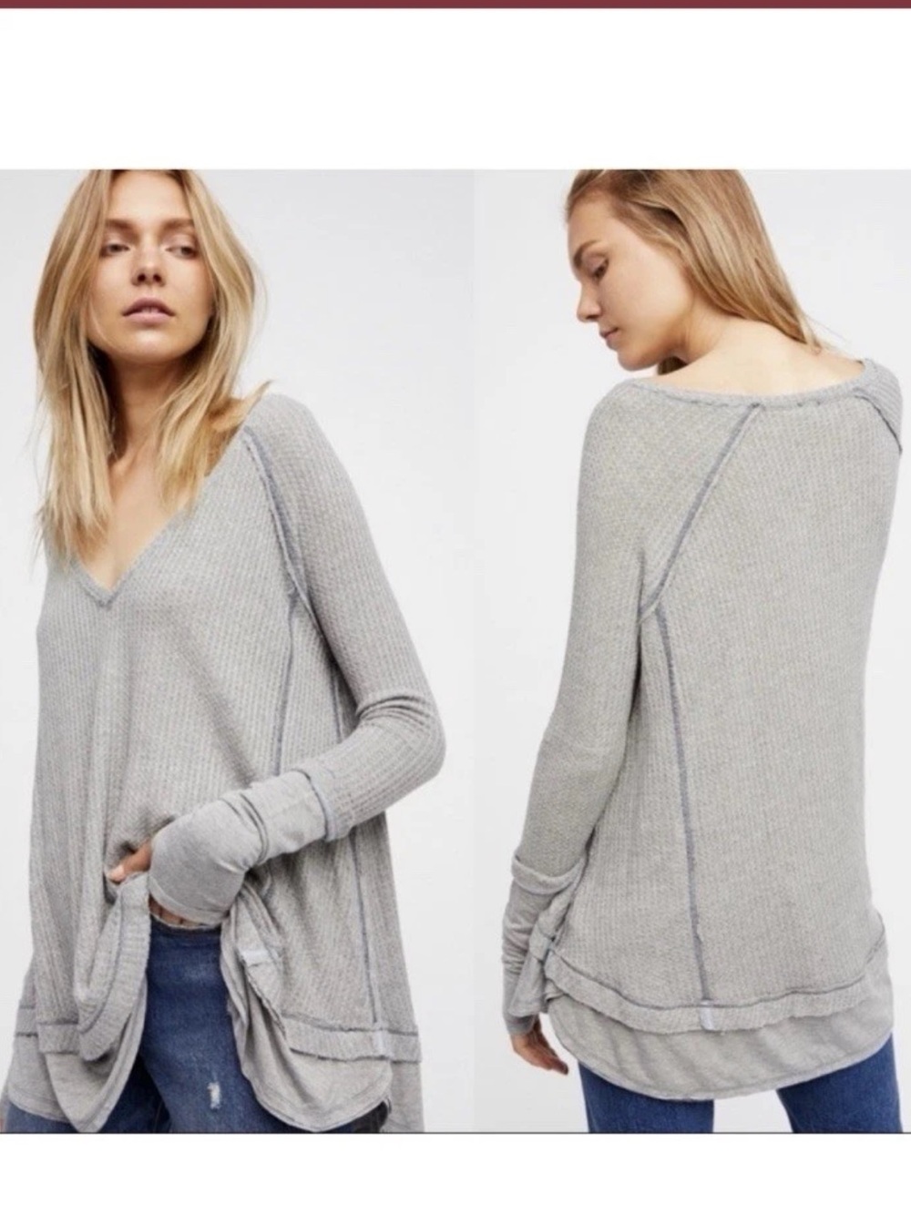 Free People | We the Free Gray Long Sleeve Laguna Waffle Knit Thermal Top S